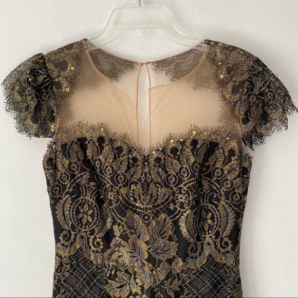 Marchesa Norte Golden Crest Lace Black Dress size 2 flawed - Picture 2 of 10